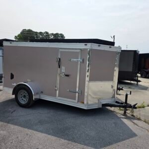 5×10 Enclosed Cargo Trailer for Sale – Desert Rose | Ramp Door | 2990 lb Axles | 5' Interior