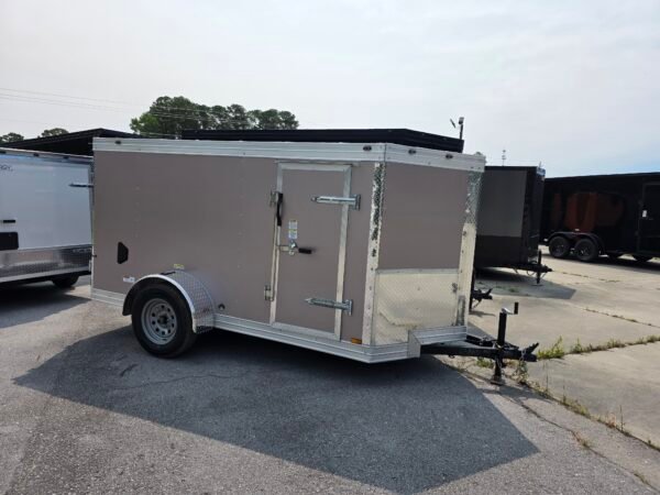 5×10 Enclosed Cargo Trailer for Sale – Desert Rose | Ramp Door | 2990 lb Axles | 5' Interior