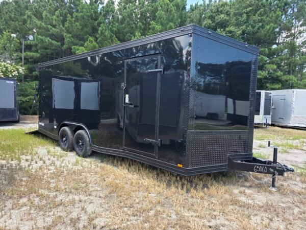 8.5×20 Enclosed Car Hauler for Sale – Black | 7' Interior | Rear Ramp Door | Heavy-Duty Trailer