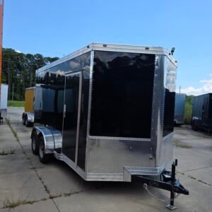 7×14 Enclosed Cargo Trailer for Sale – Black | Rear Ramp Door | 3500 lb Tandem Axles | 7' Interior - Image 1