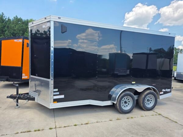 7×14 Enclosed Cargo Trailer for Sale – Black | Rear Ramp Door | 3500 lb Tandem Axles | 7' Interior