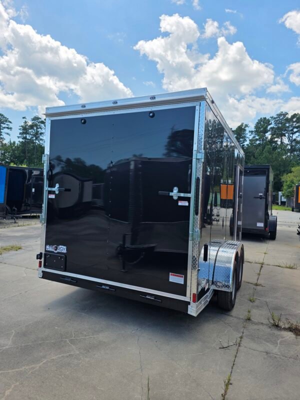 7×14 Enclosed Cargo Trailer for Sale – Black | Rear Ramp Door | 3500 lb Tandem Axles | 7' Interior