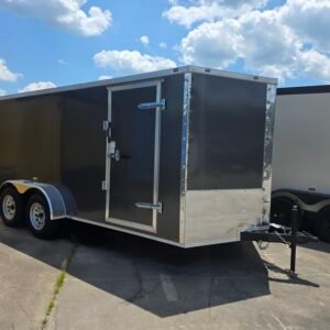 7×16 Enclosed Cargo Trailer for Sale – Charcoal Gray | 6' Interior | Utility & Equipment Trailer - Image 1