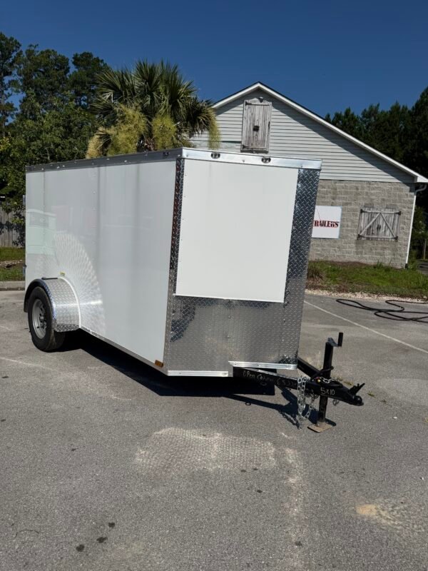 5×10 Enclosed Cargo Trailer for Sale – White | 5' Interior | Single Swing Door